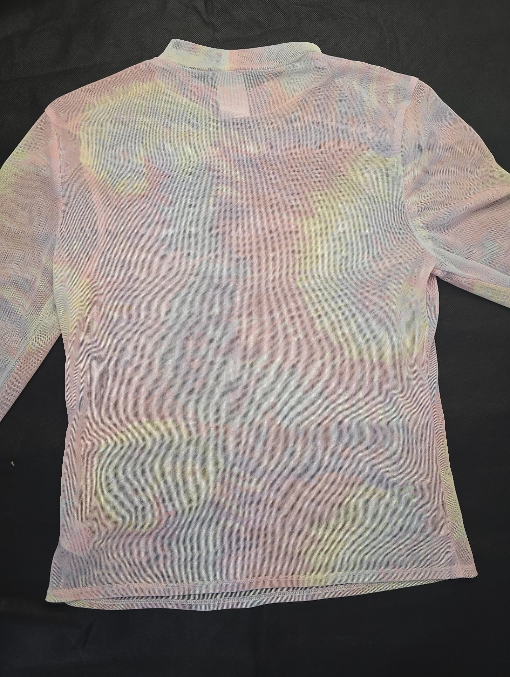 No Boundaries Sheer Top Pastel Pink Tie Dye Mesh 3/4 Sleeve Mock Neck Y2K L - Picture 9 of 12